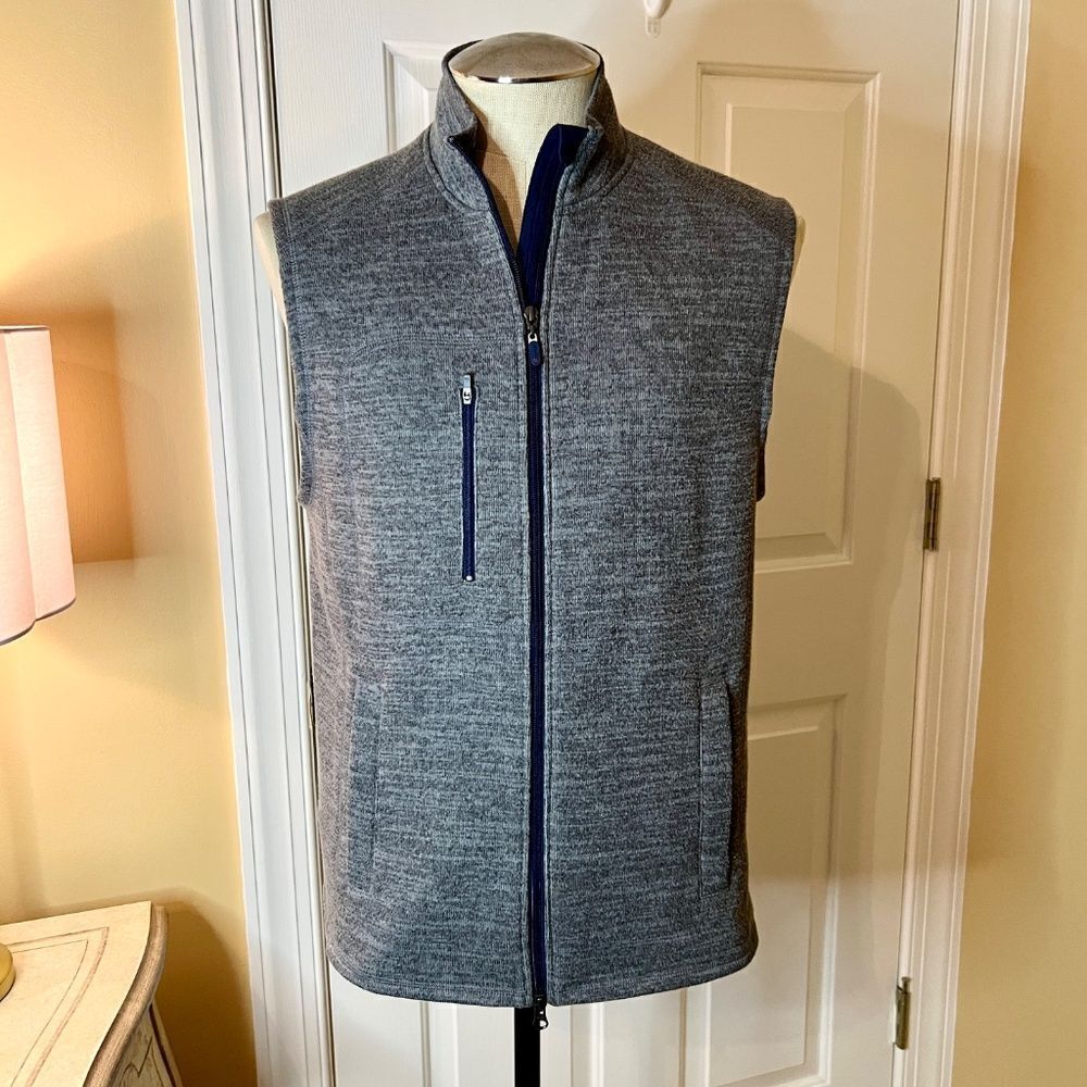 $145 EUC Johnnie-O Men's Tahoe Zip Front Knit Vest Gilet Quarry Gray Size MEDIUM